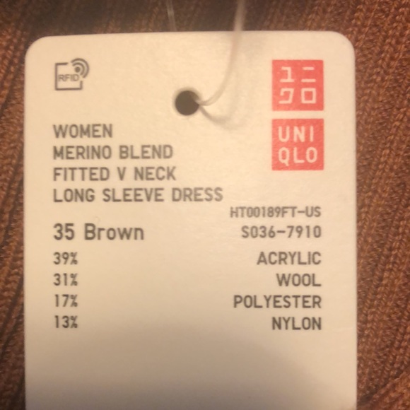 Long sleeve knit dress. Uniqlo. Brown. 45 inches long. NWT. - Picture 4 of 4
